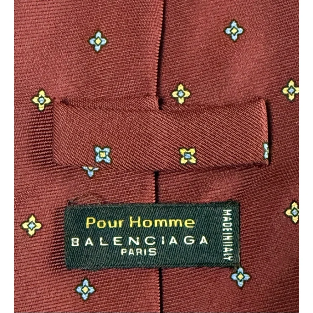BALENCIAGA Pour Homme Tie Mens Burgundy Silk Geometric Italy 62x3.5